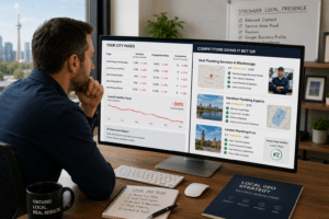 Analyzing local SEO performance in office